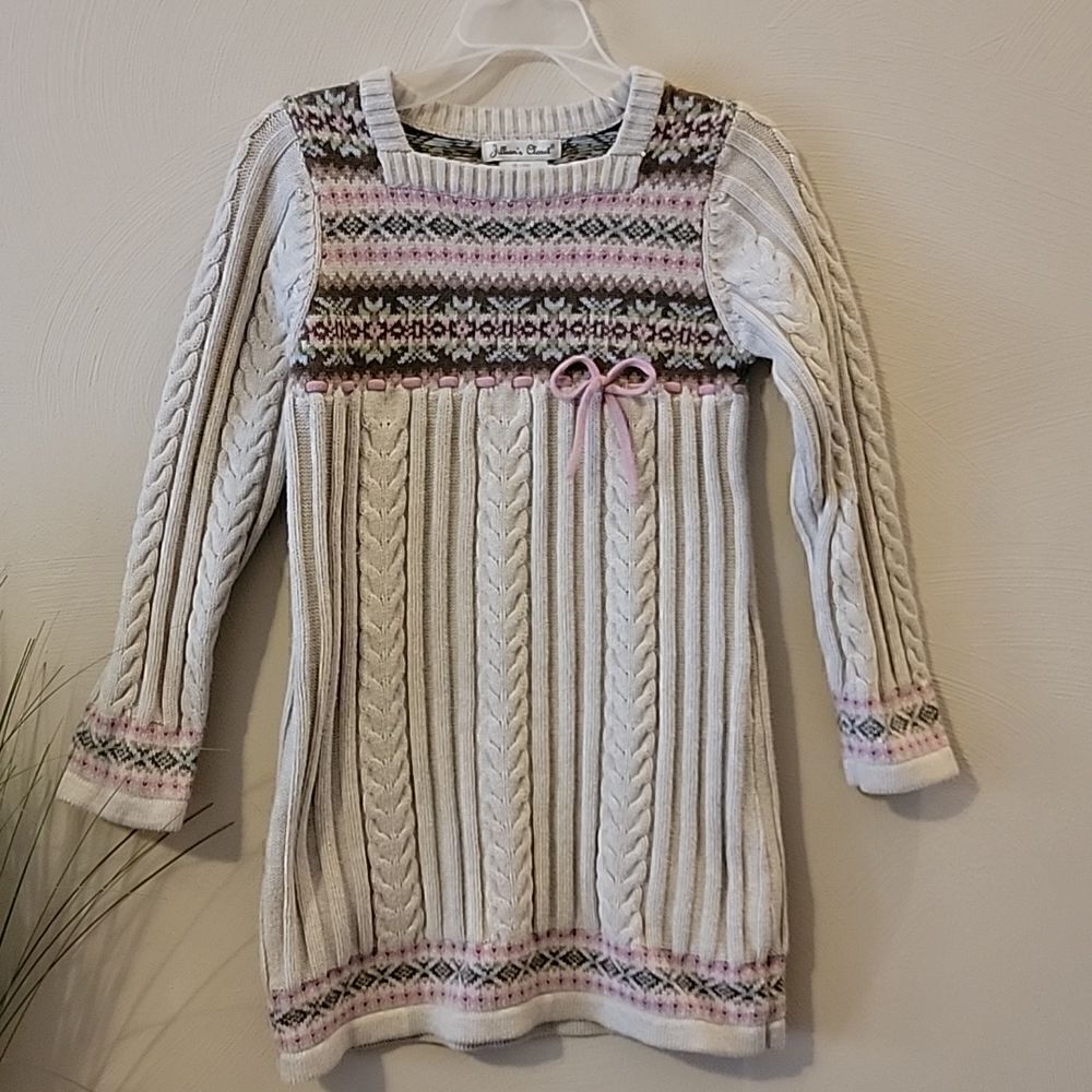JILLIAN'S CLOSET IVORY FAIR ISLES LONG-SLEEVE SWEATER DRESS, SIZE 6X